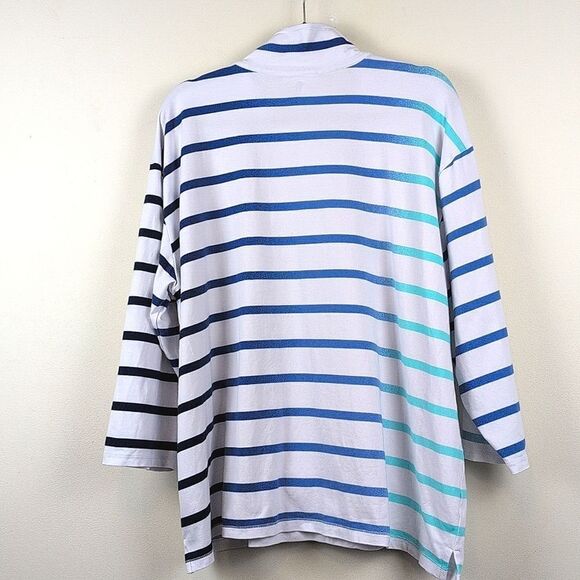 T By Talbots 3/4 Sleeve 1/2 Zip Pullover Plus Size Top In Tropic Stripe Size 3X - Picture 7 of 10
